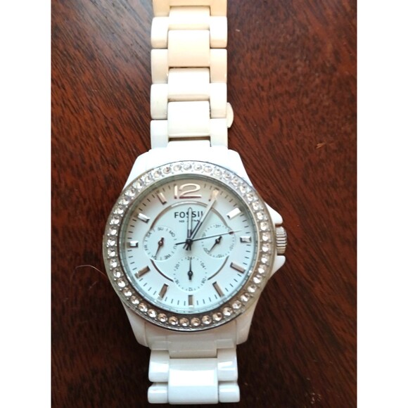 FOSSIL Women's Stainless Steel Rhinestone Face Lot of 2 Watches White/Black - Picture 5 of 8